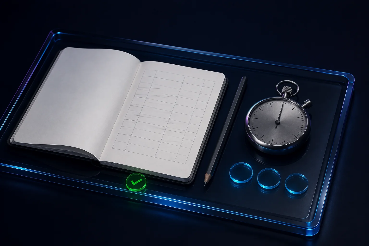 Cuaderno y cronómetro para observar un servicio