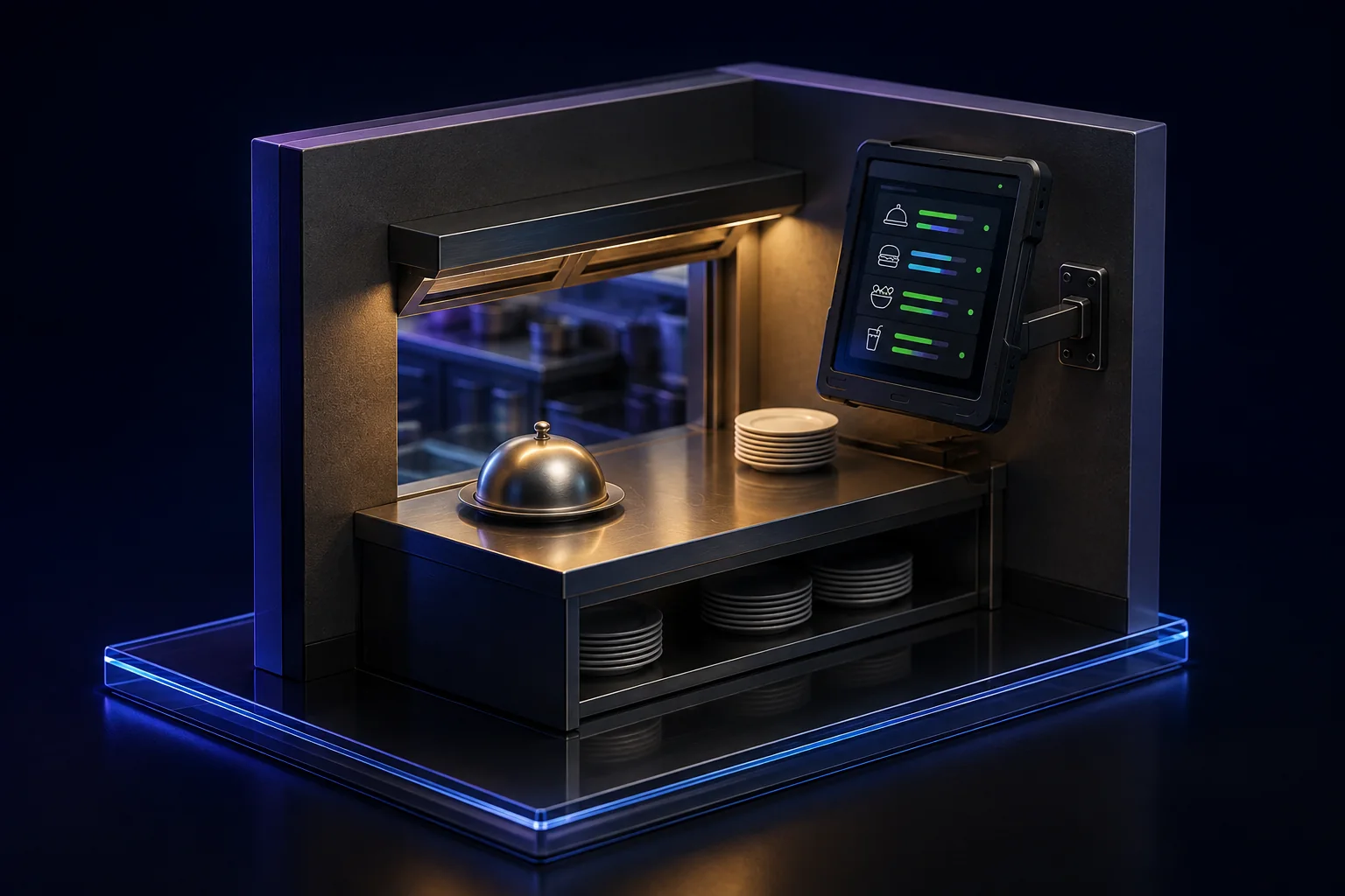 Pantalla situada en un puesto de cocina ilustrado